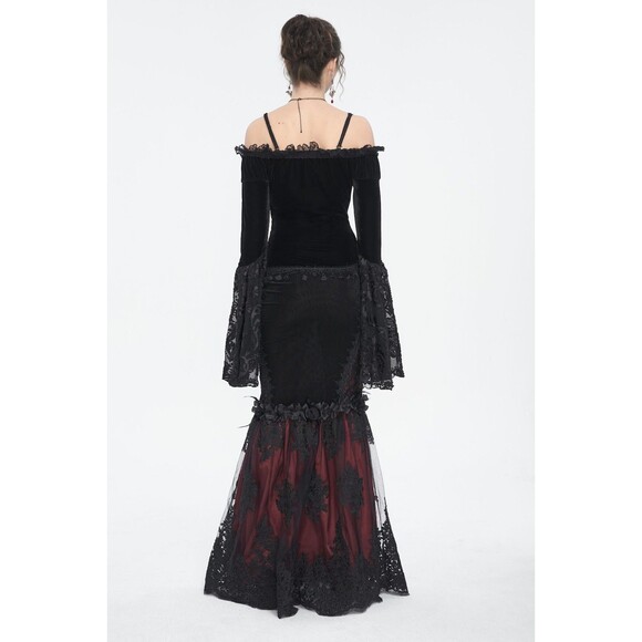 Devil Fashion Gothic Victorian Vampire Black Velvet Beaded Rose & Lace Top L - Picture 16 of 16